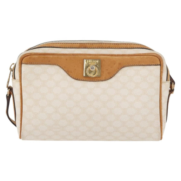 CELINE Macadam Canvas Shoulder Bag PVC Leather White Auth 110698
