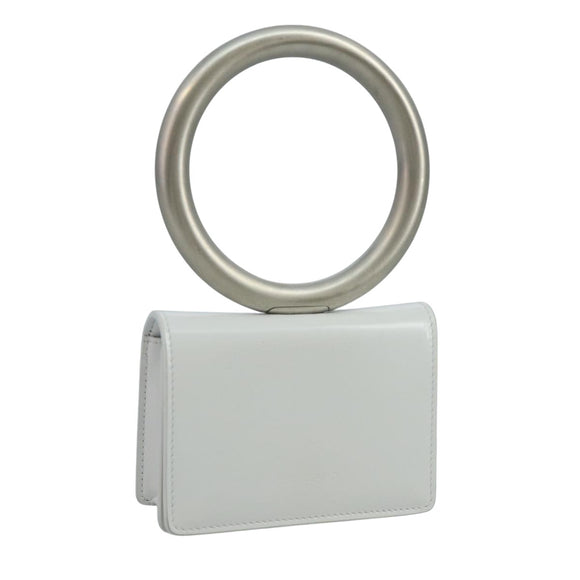 Salvatore Ferragamo hand Pouch Leather White Silver Auth 110793V