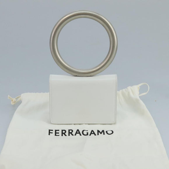 Salvatore Ferragamo hand Pouch Leather White Silver Auth 110793V