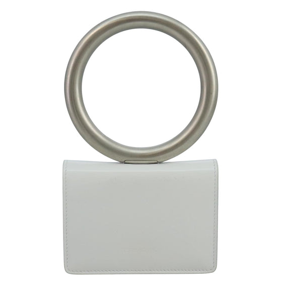 Salvatore Ferragamo hand Pouch Leather White Silver Auth 110793V