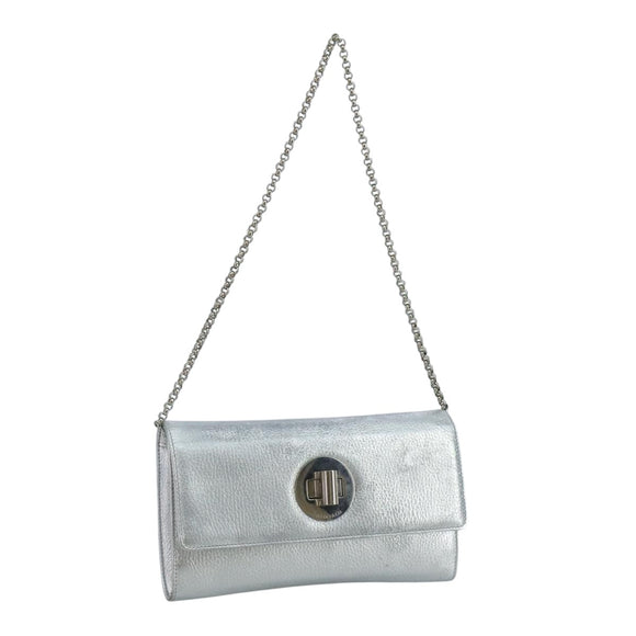 TIFFANY&Co. Chain Shoulder Bag Leather Silver Auth 110794