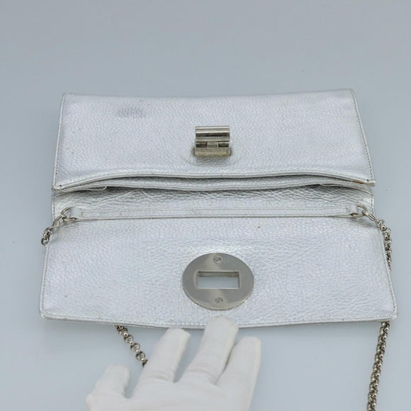 TIFFANY&Co. Chain Shoulder Bag Leather Silver Auth 110794