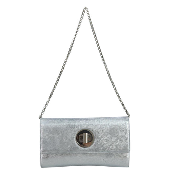 TIFFANY&Co. Chain Shoulder Bag Leather Silver Auth 110794