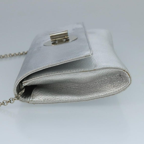TIFFANY&Co. Chain Shoulder Bag Leather Silver Auth 110794