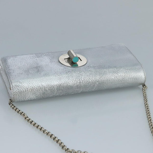 TIFFANY&Co. Chain Shoulder Bag Leather Silver Auth 110794