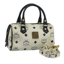 MCM Vicetos Logogram Hand Bag PVC Leather 2way White Navy gold Auth 110795-1