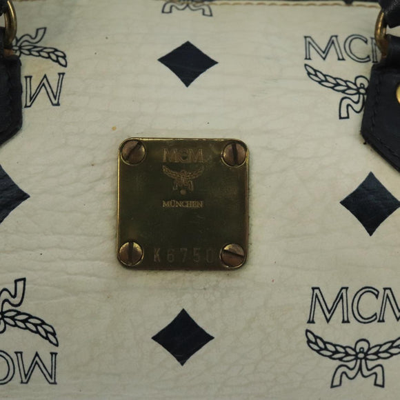 MCM Vicetos Logogram Hand Bag PVC Leather 2way White Navy gold Auth 110795