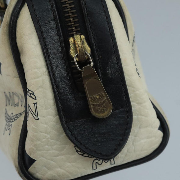 MCM Vicetos Logogram Hand Bag PVC Leather 2way White Navy gold Auth 110795