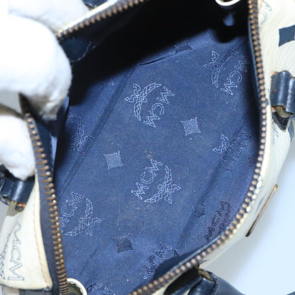 MCM Vicetos Logogram Hand Bag PVC Leather 2way White Navy gold Auth 110795