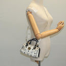 MCM Vicetos Logogram Hand Bag PVC Leather 2way White Navy gold Auth 110795-20