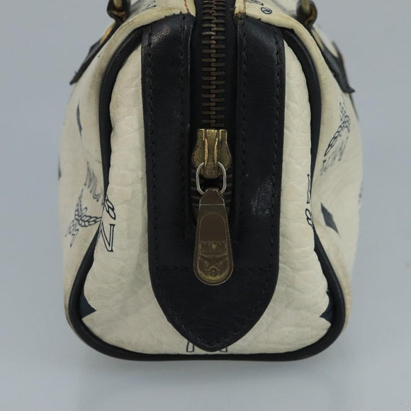 MCM Vicetos Logogram Hand Bag PVC Leather 2way White Navy gold Auth 110795