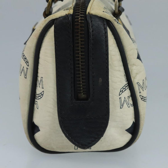 MCM Vicetos Logogram Hand Bag PVC Leather 2way White Navy gold Auth 110795