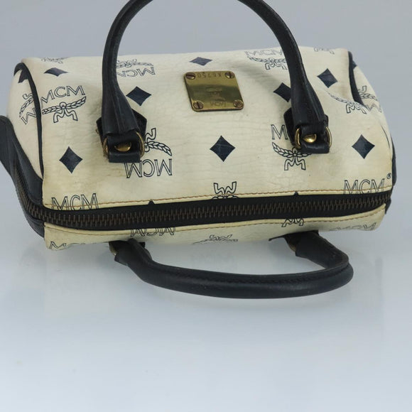 MCM Vicetos Logogram Hand Bag PVC Leather 2way White Navy gold Auth 110795