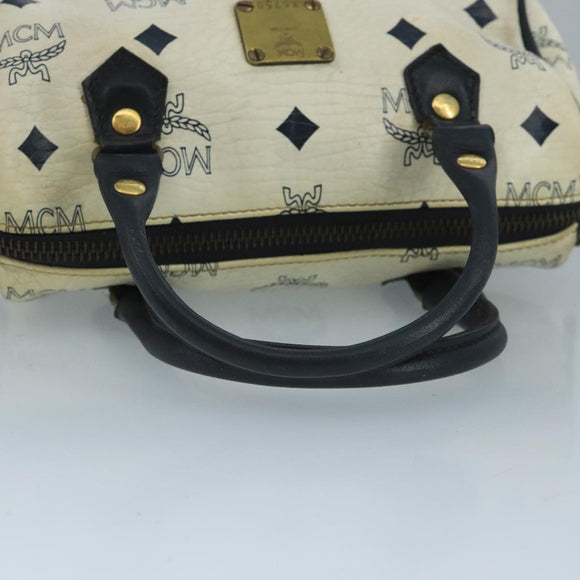 MCM Vicetos Logogram Hand Bag PVC Leather 2way White Navy gold Auth 110795