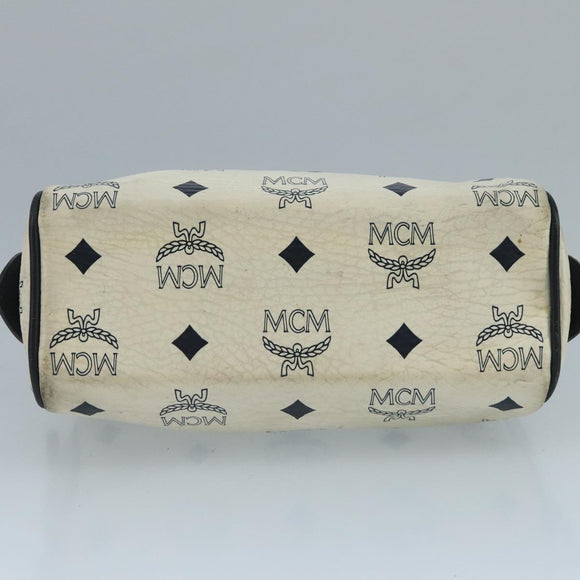 MCM Vicetos Logogram Hand Bag PVC Leather 2way White Navy gold Auth 110795