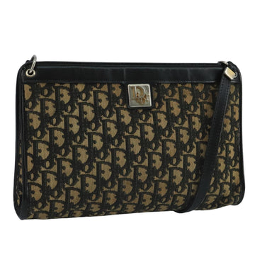 Christian Dior Trotter Canvas Shoulder Bag Navy Gold Auth 110806