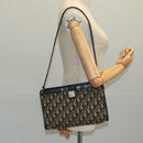 Christian Dior Trotter Canvas Shoulder Bag Navy Gold Auth 110806-20