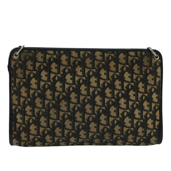 Christian Dior Trotter Canvas Shoulder Bag Navy Gold Auth 110806