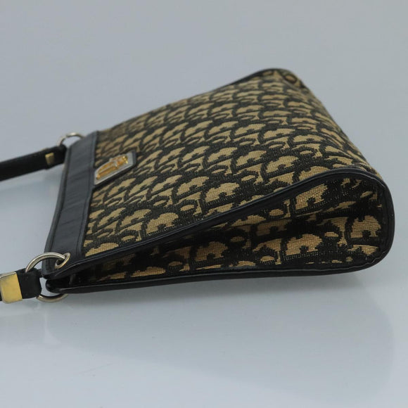 Christian Dior Trotter Canvas Shoulder Bag Navy Gold Auth 110806