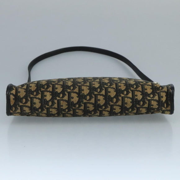 Christian Dior Trotter Canvas Shoulder Bag Navy Gold Auth 110806