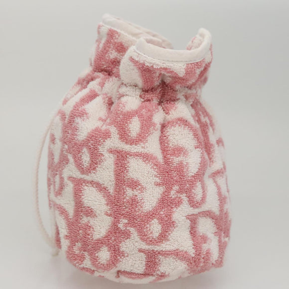 Christian Dior Pile Trotter Hand Bag Pink White Auth 110808