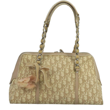 Christian Dior Trotter Canvas Romantic Shoulder Bag PVC Beige Silver Auth 110812 - 0