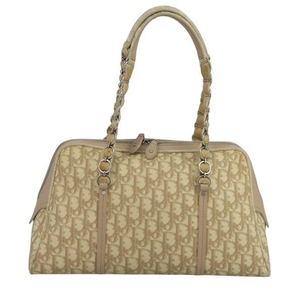 Christian Dior Trotter Canvas Romantic Shoulder Bag PVC Beige Silver Auth 110812