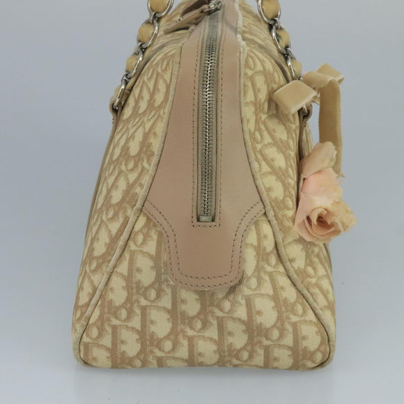 Christian Dior Trotter Canvas Romantic Shoulder Bag PVC Beige Silver Auth 110812
