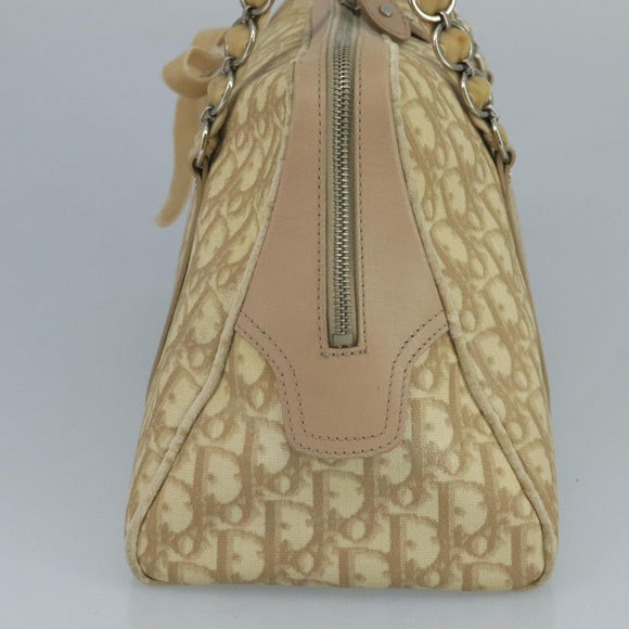 Christian Dior Trotter Canvas Romantic Shoulder Bag PVC Beige Silver Auth 110812