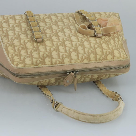 Christian Dior Trotter Canvas Romantic Shoulder Bag PVC Beige Silver Auth 110812