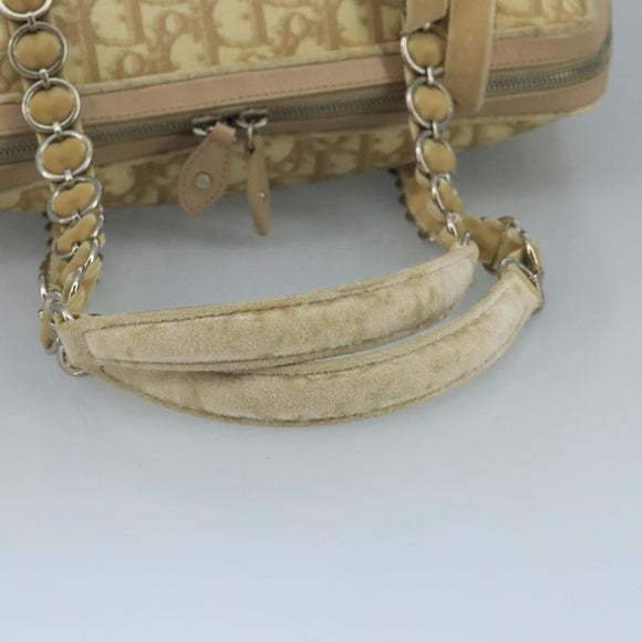 Christian Dior Trotter Canvas Romantic Shoulder Bag PVC Beige Silver Auth 110812