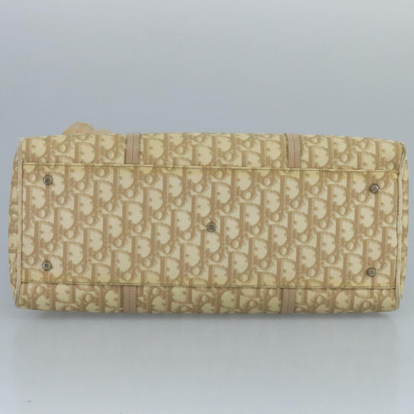 Christian Dior Trotter Canvas Romantic Shoulder Bag PVC Beige Silver Auth 110812
