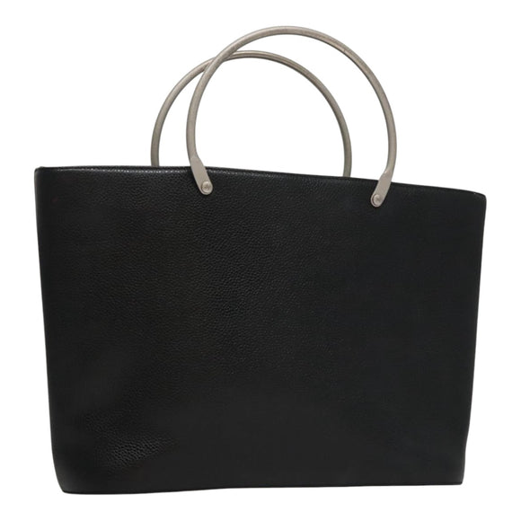 CHANEL Hand Bag Caviar Skin Black Silver CC Auth 110813