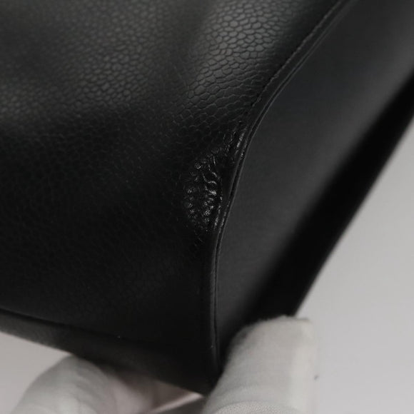 CHANEL Hand Bag Caviar Skin Black Silver CC Auth 110813