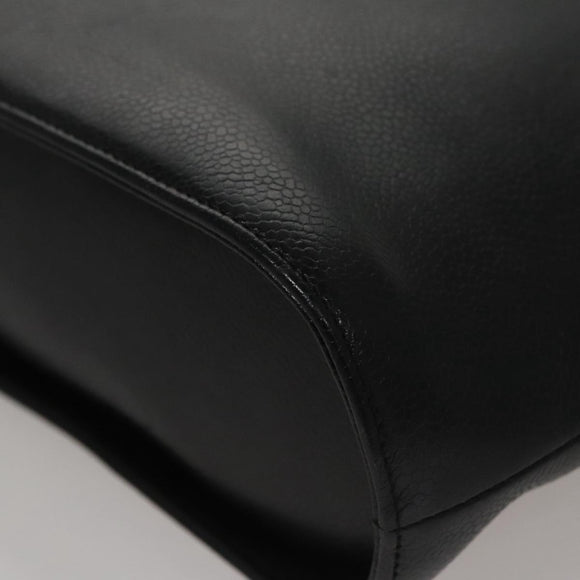 CHANEL Hand Bag Caviar Skin Black Silver CC Auth 110813