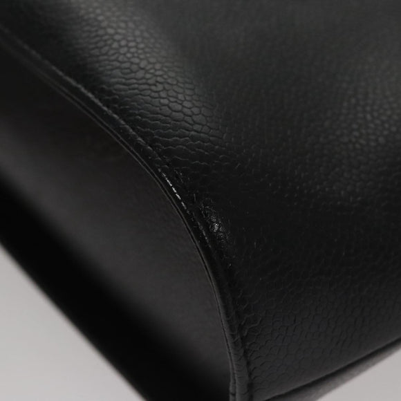CHANEL Hand Bag Caviar Skin Black Silver CC Auth 110813