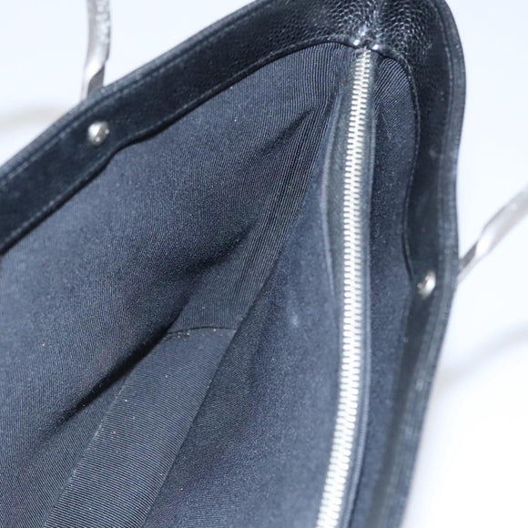 CHANEL Hand Bag Caviar Skin Black Silver CC Auth 110813