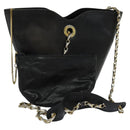 CELINE Chain Shoulder Bag Leather Black Gold Auth 110823-1