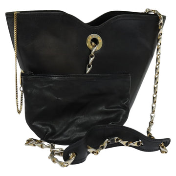 CELINE Chain Shoulder Bag Leather Black Gold Auth 110823