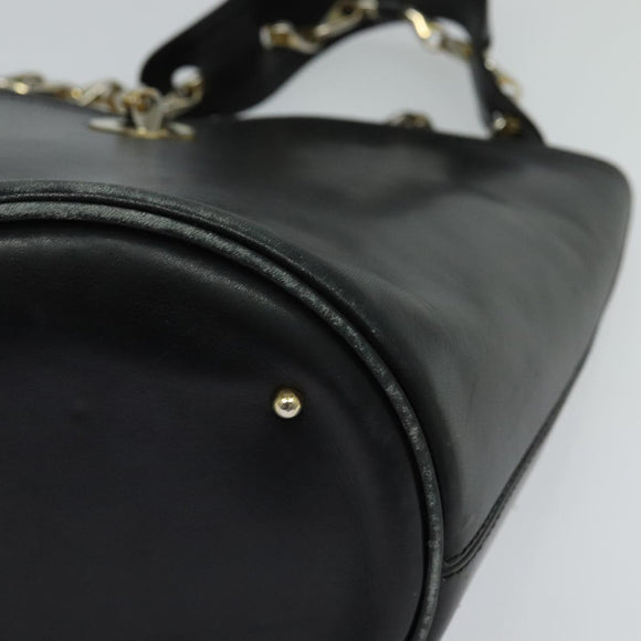 CELINE Chain Shoulder Bag Leather Black Gold Auth 110823