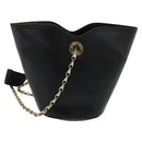 CELINE Chain Shoulder Bag Leather Black Gold Auth 110823-13