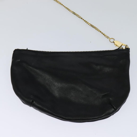 CELINE Chain Shoulder Bag Leather Black Gold Auth 110823