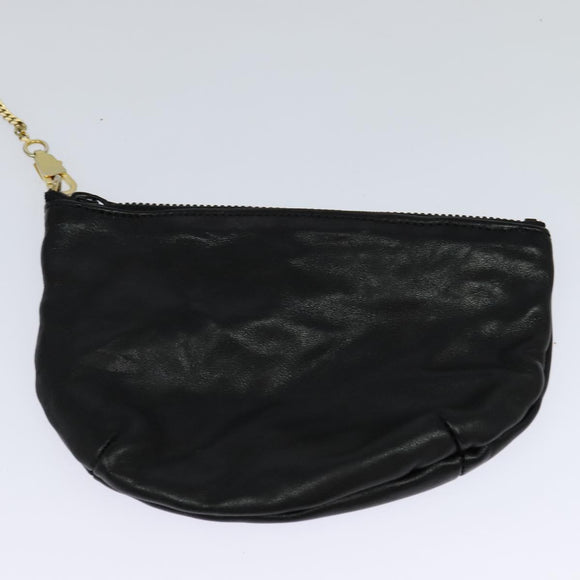 CELINE Chain Shoulder Bag Leather Black Gold Auth 110823