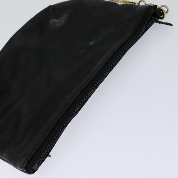 CELINE Chain Shoulder Bag Leather Black Gold Auth 110823