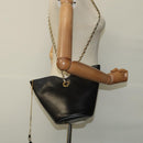CELINE Chain Shoulder Bag Leather Black Gold Auth 110823-29