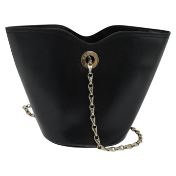 CELINE Chain Shoulder Bag Leather Black Gold Auth 110823 - 0