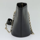 CELINE Chain Shoulder Bag Leather Black Gold Auth 110823-3