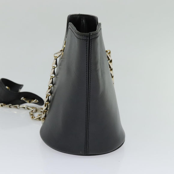 CELINE Chain Shoulder Bag Leather Black Gold Auth 110823