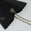 CELINE Chain Shoulder Bag Leather Black Gold Auth 110823-6