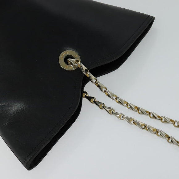 CELINE Chain Shoulder Bag Leather Black Gold Auth 110823